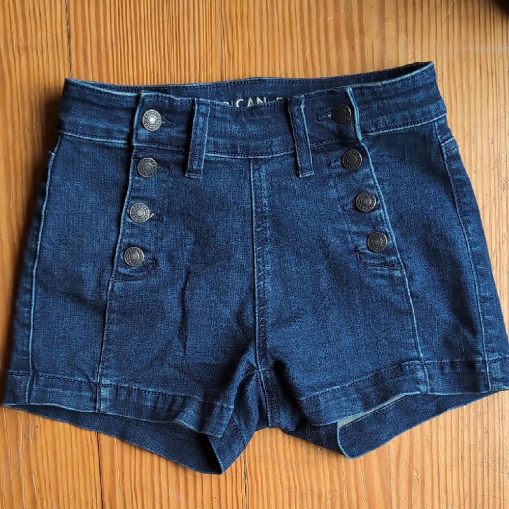 American Eagle Outfitters Blue Jean Shorts High-Waisted Tailored